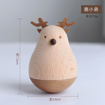 Zakka日式木质工艺品超萌小动物不倒翁摆件 萌趣猪桌面装饰摆件，鹿小弟
