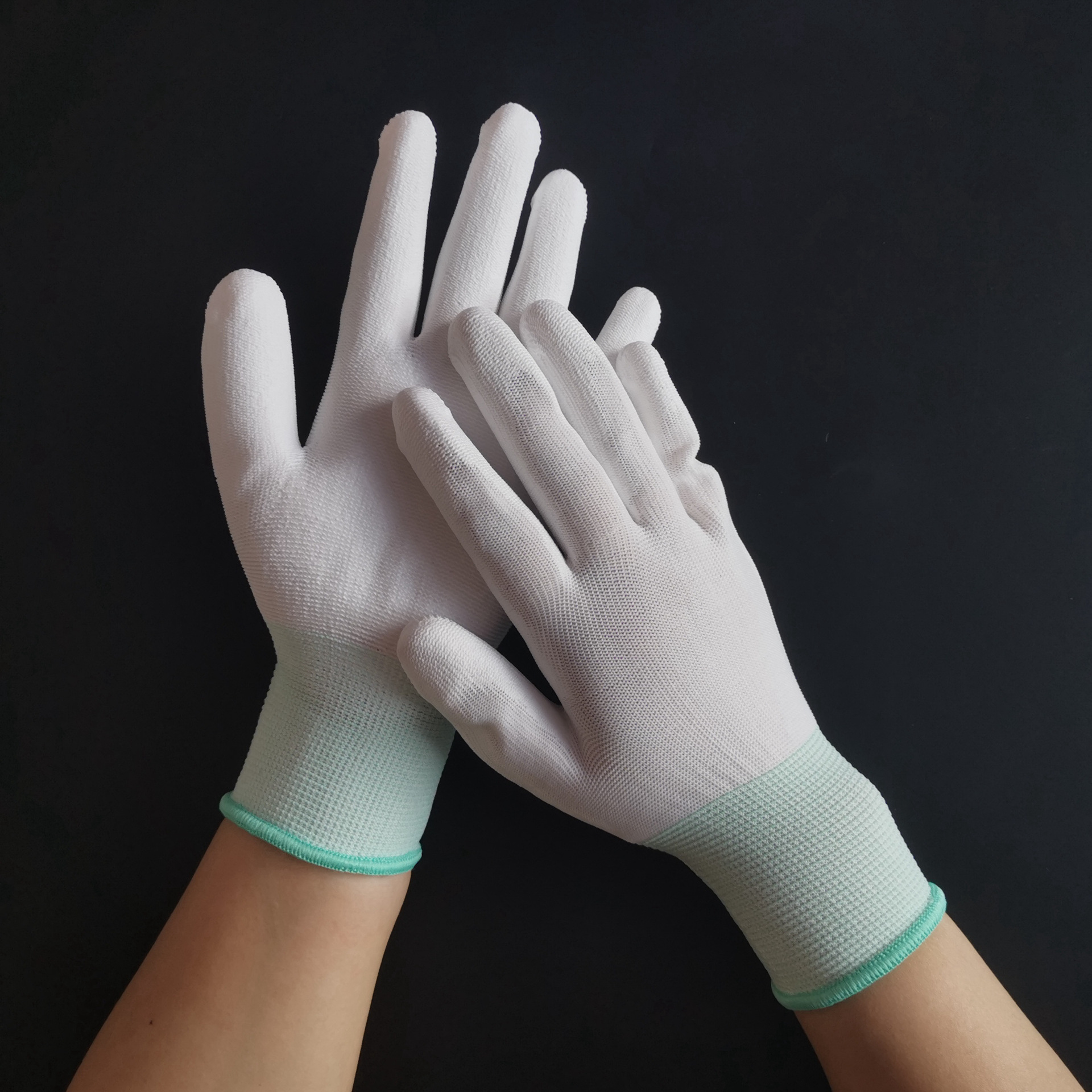 Garden work protection Electronics factory palm anti-static wear-resistant nylon labor protection anti-slip dip rubber pu coated palm gloves thumbnail