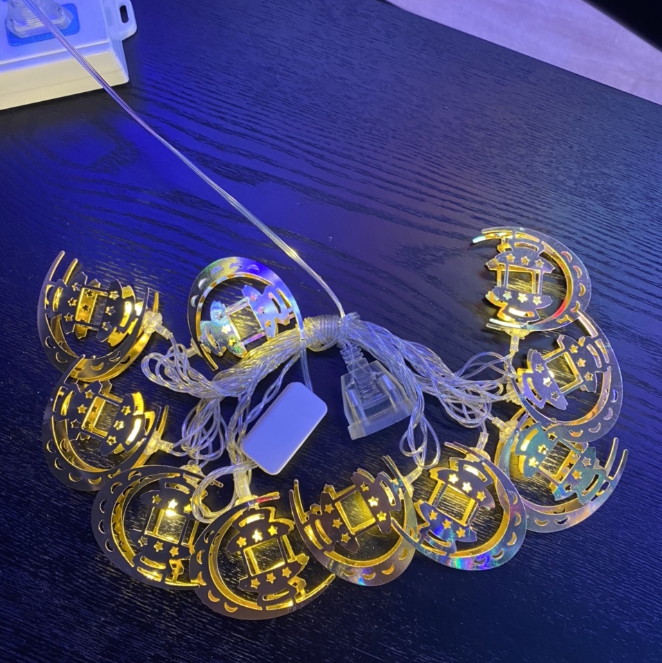 Middle Eastern Arab atmosphere decorative LED string lights, noble moon, auspicious night, golden star and moon iron art string lights wholesale for export