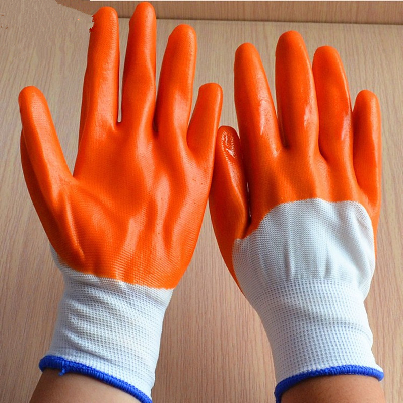 劳保手套便宜浸胶防护手套pvc手套半挂全挂PVC桔黄胶挂胶