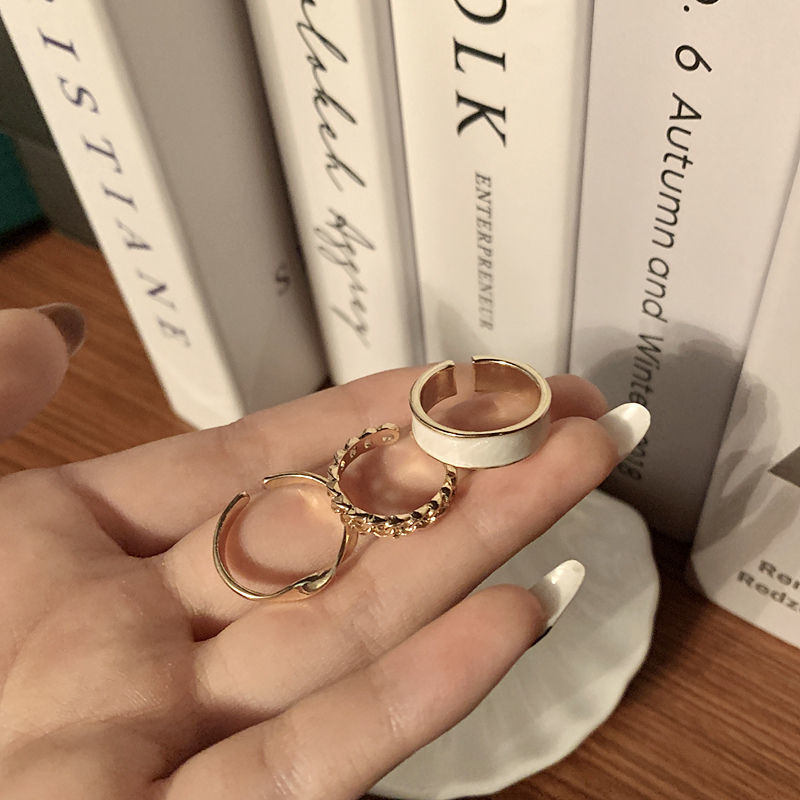 欣艾恋–0055时尚素圈戒指三件套套装组合个性ins潮冷淡风开口可调节食指戒女详情图1