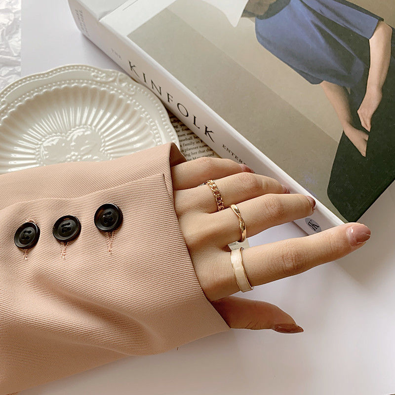 欣艾恋–0055时尚素圈戒指三件套套装组合个性ins潮冷淡风开口可调节食指戒女详情图2