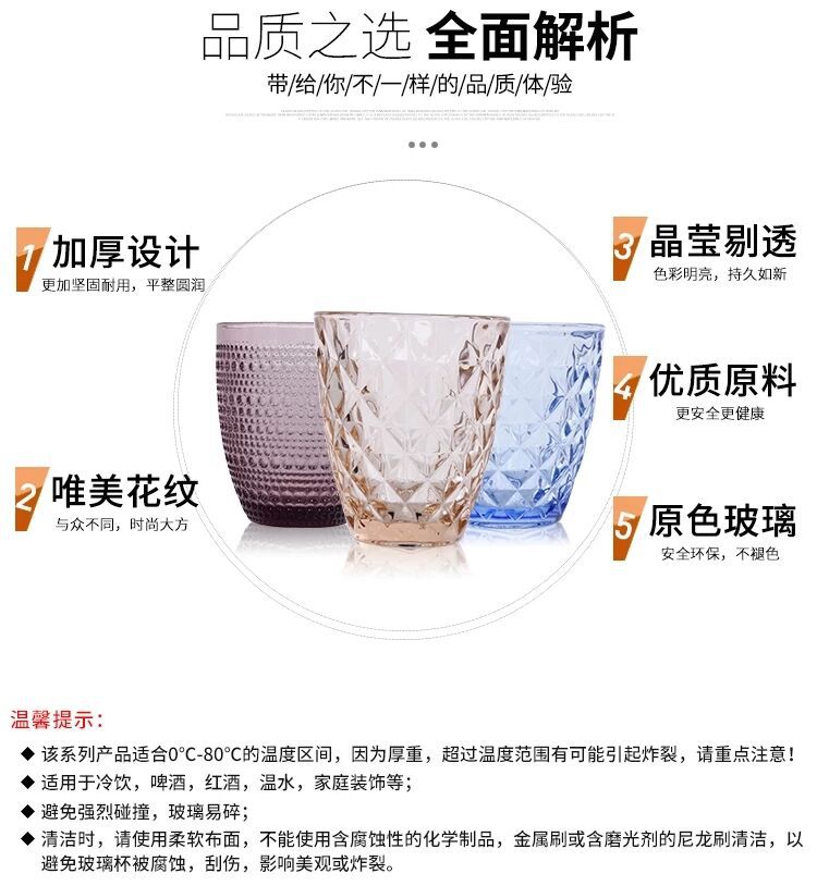 Manufacturers Direct Sales Of High-Grade European Creative Relief Glass Cup Cup Color Cold Water Cup Gargle Cup Juice Cup Specification drawing