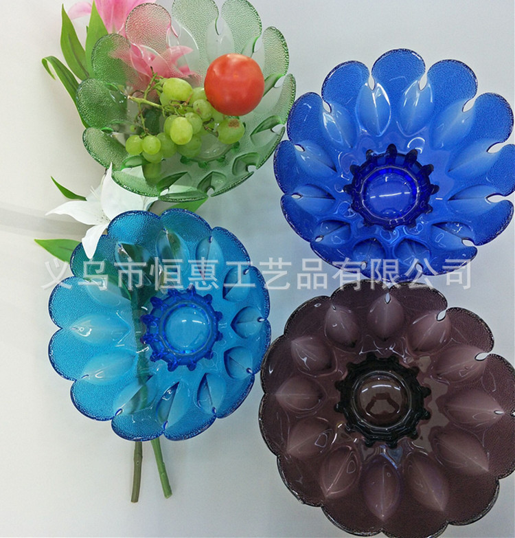 Wholesale Glass Fruit Plate Centrifugal Plate Color Plate Gift Crafts Hotel Supplies Ktv Bean Fishing Snack Plate Item Picture