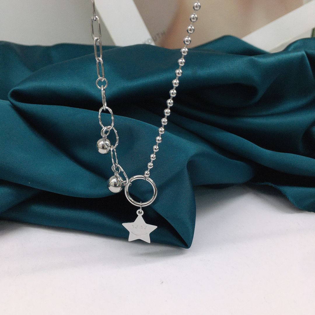 Steel ball with five pointed stars on the smiley necklace thumbnail