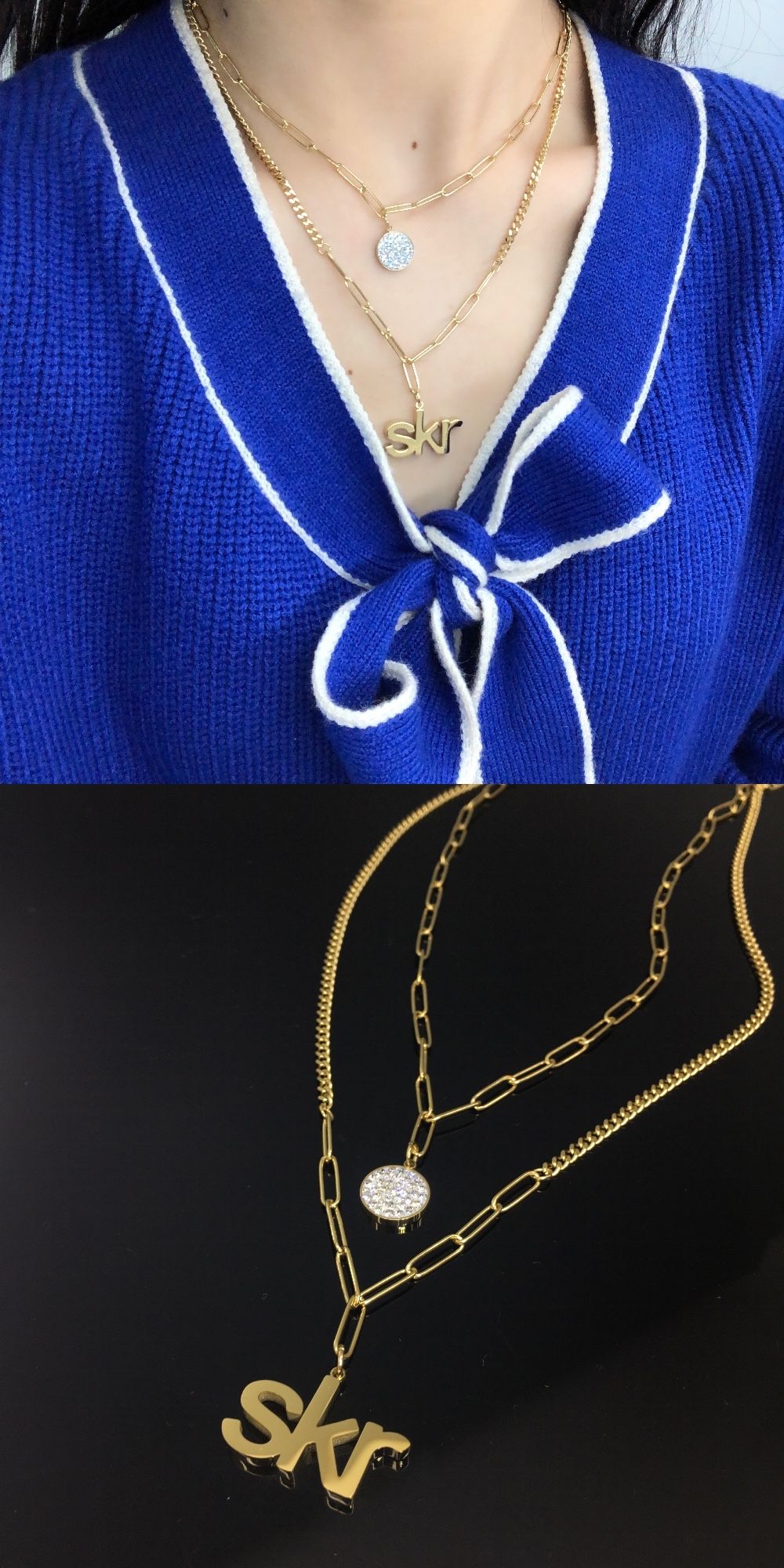 Double chain letter skr necklace