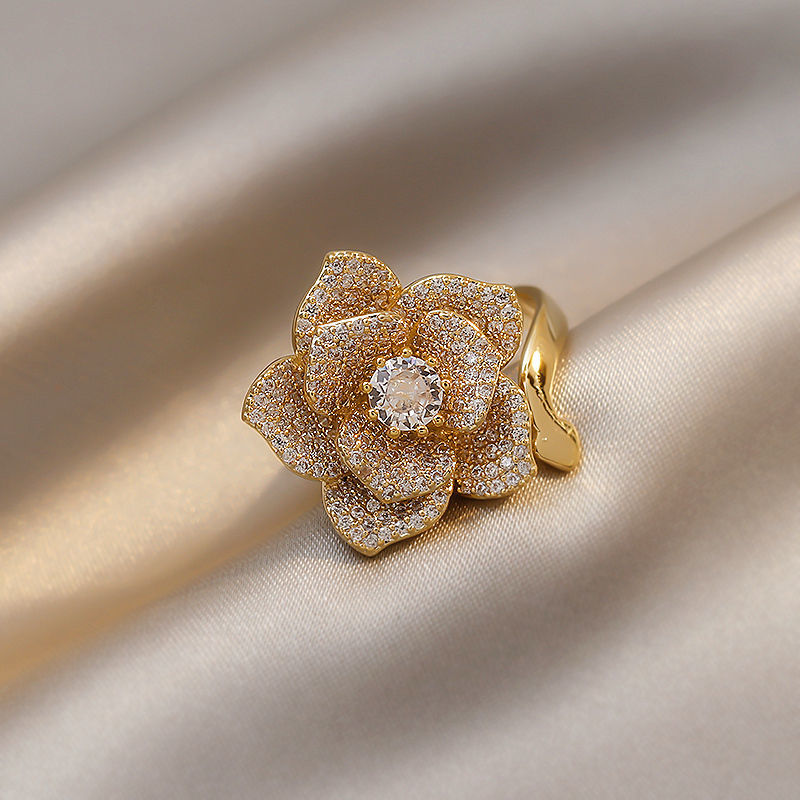 欣艾恋–0006满钻玫瑰花戒指女小众设计日式轻奢时尚个性夸张女士食指指环ins详情图4