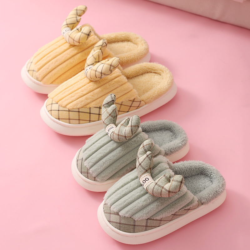 Cotton slippers female lovely winter home indoor plush thick sole parent-child warm plush autumn winter deer antlers female cotton slippers