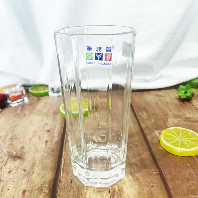 Household Glass Non-Toxic Lead-Free Transparent Living Room Water Cup Heat-Resistant Thick Bottom Tea Cup Creative Juice Cup High Octagon Cup Specification drawing