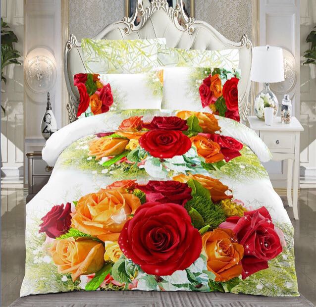 2022 Foreign trade 3D sheet four sets of large panel flower active printing and dyeing bedding Specification drawing