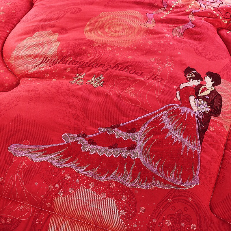 Yiwu snow dove wedding embroidery printed winter quilt with nine holes fiber Spring and autumn cotton quilt bedding cold silk bamboo fiber summer quilt details Picture