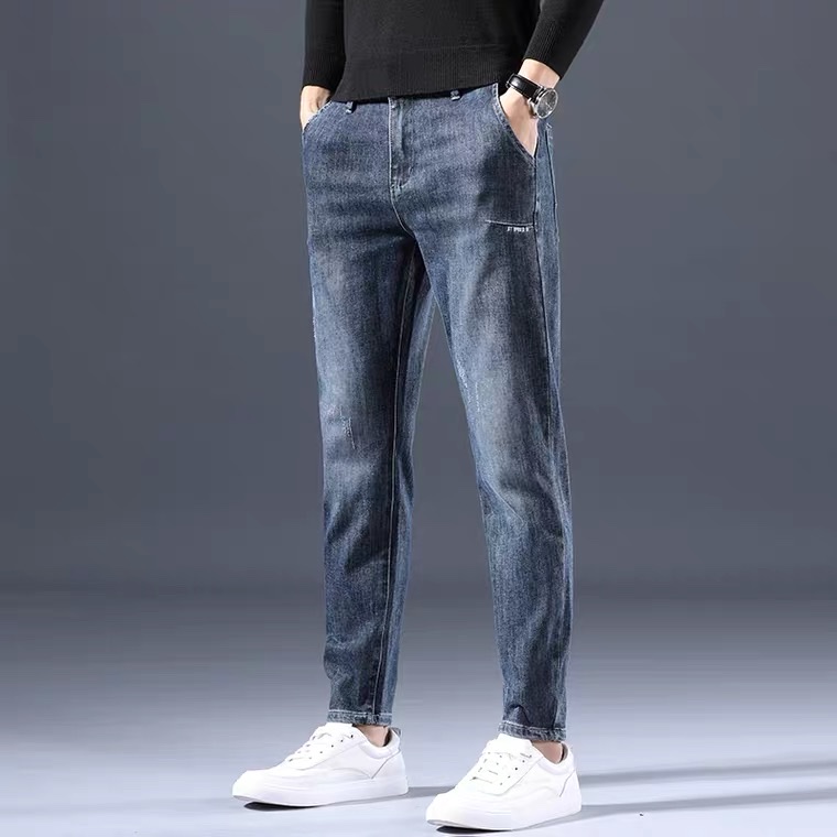 Spring and autumn light-colored men's loose straight-leg trendy brand pure cotton jeans
