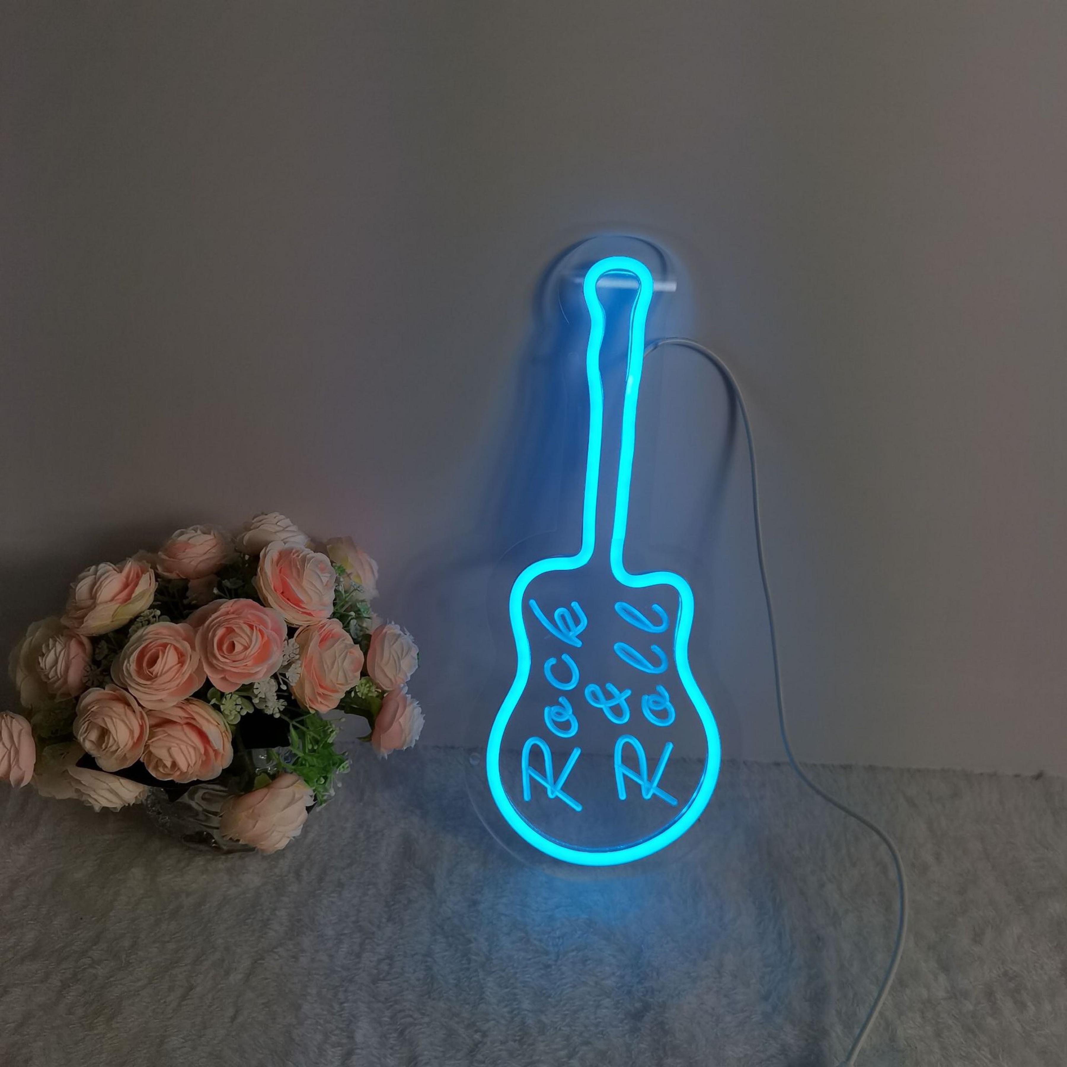 LED Neon Bar Party Creative decoration Neon backplane Acrylic backplane light led decorative light Guitar Blue 32*21.5*1USB port
