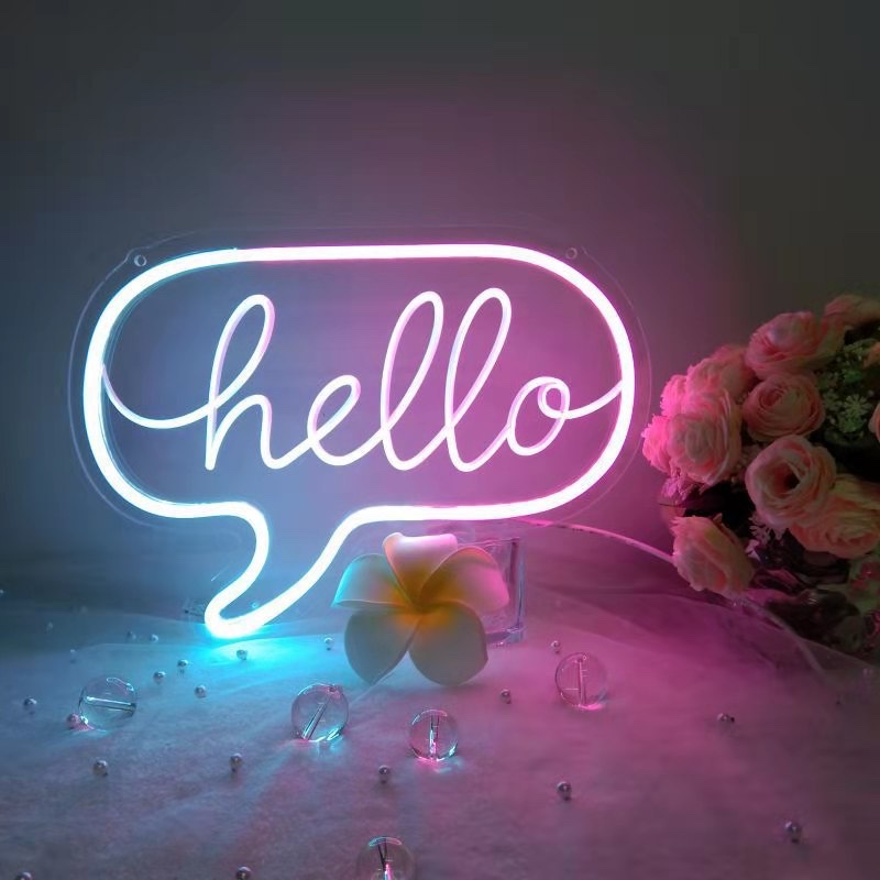 LED Neon bar party Creative decoration Neon backplane Acrylic backplane light led decorative light hello color 31*22.5*1USB interface
