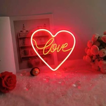 LED Neon bar party Creative decoration Neon backplane Acrylic backplane light led decorative light love Red 25*24*1USB interface