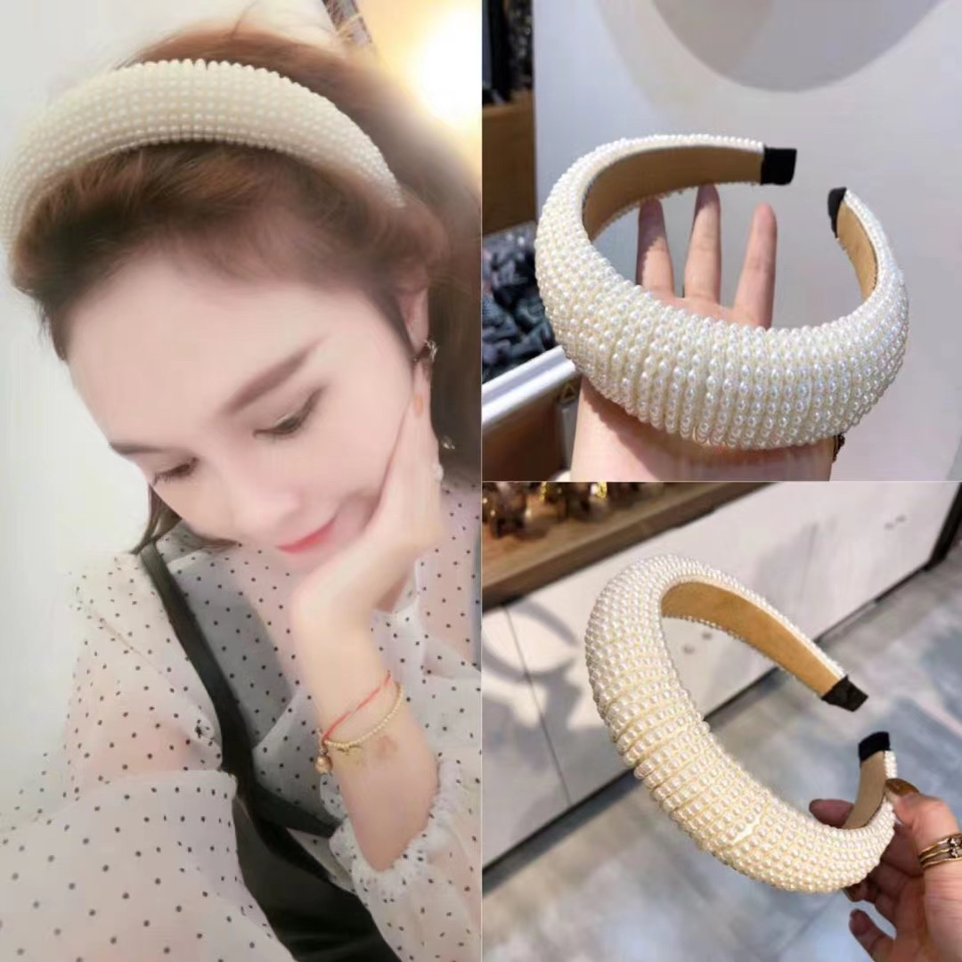 Europe And The United States Fashion Trend Hand-Woven Pearl Sponge Head Hoops, Hair Hoops, Hairpins And Other Wholesale 12 Batches Specification drawing