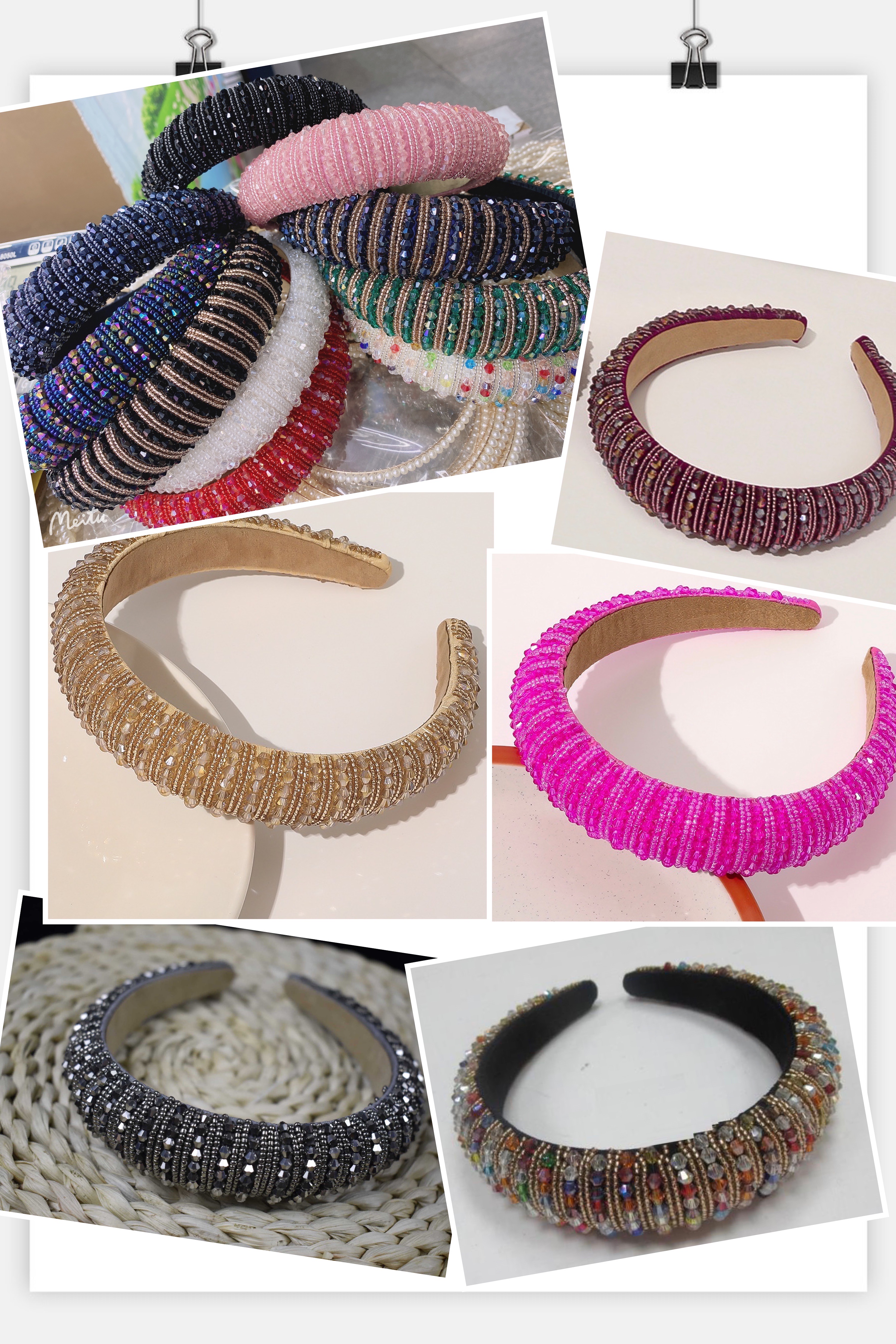 European And American Fashion Trend Crystal Millet Zhuhai Cotton Head Hoop, Hair Accessories, Headdress, Hairpin Wholesale 12 Batches Specification drawing