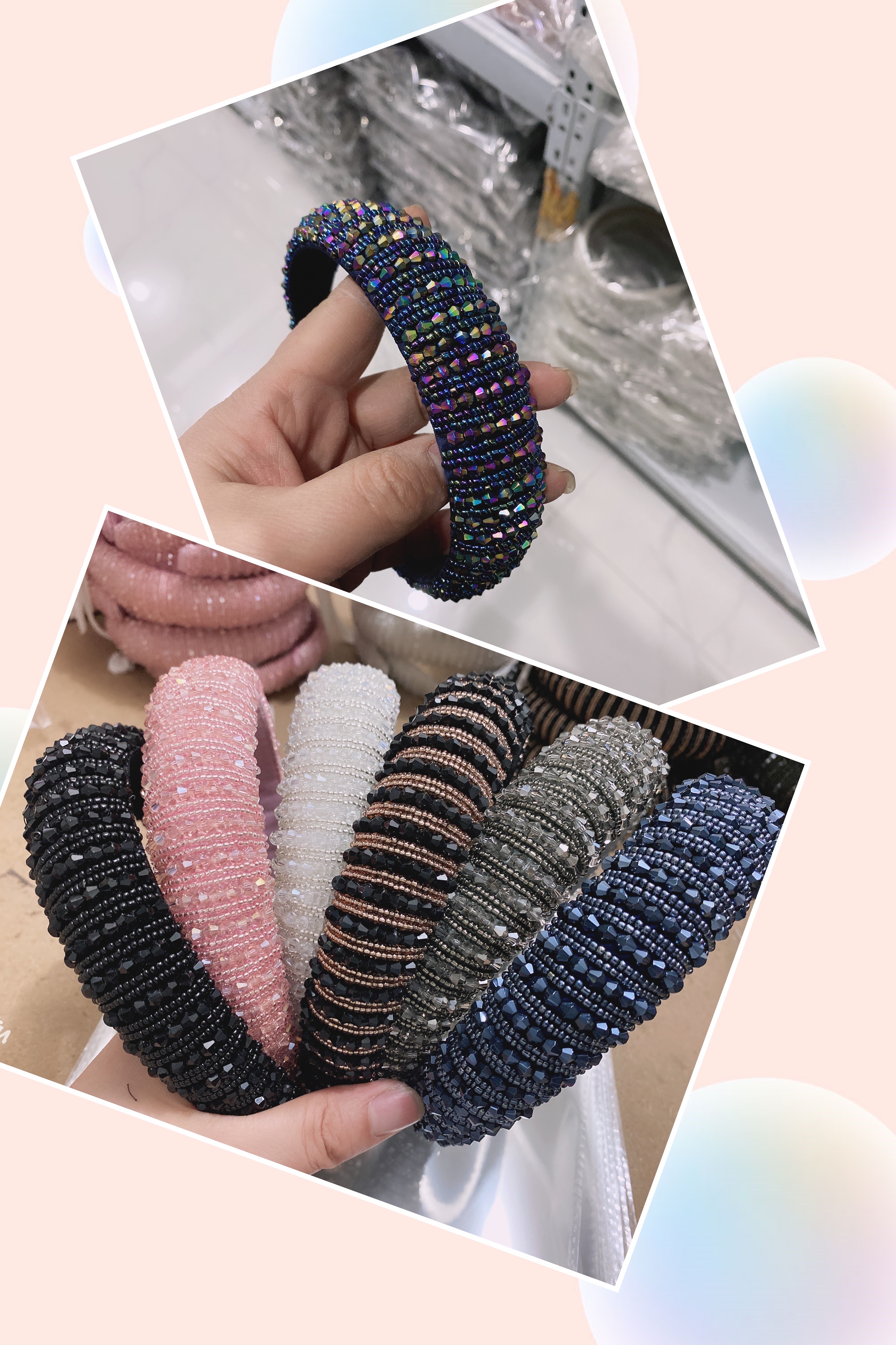 European And American Fashion Trend Crystal Millet Zhuhai Cotton Head Hoop, Hair Accessories, Headdress, Hairpin Wholesale 12 Batches details Picture