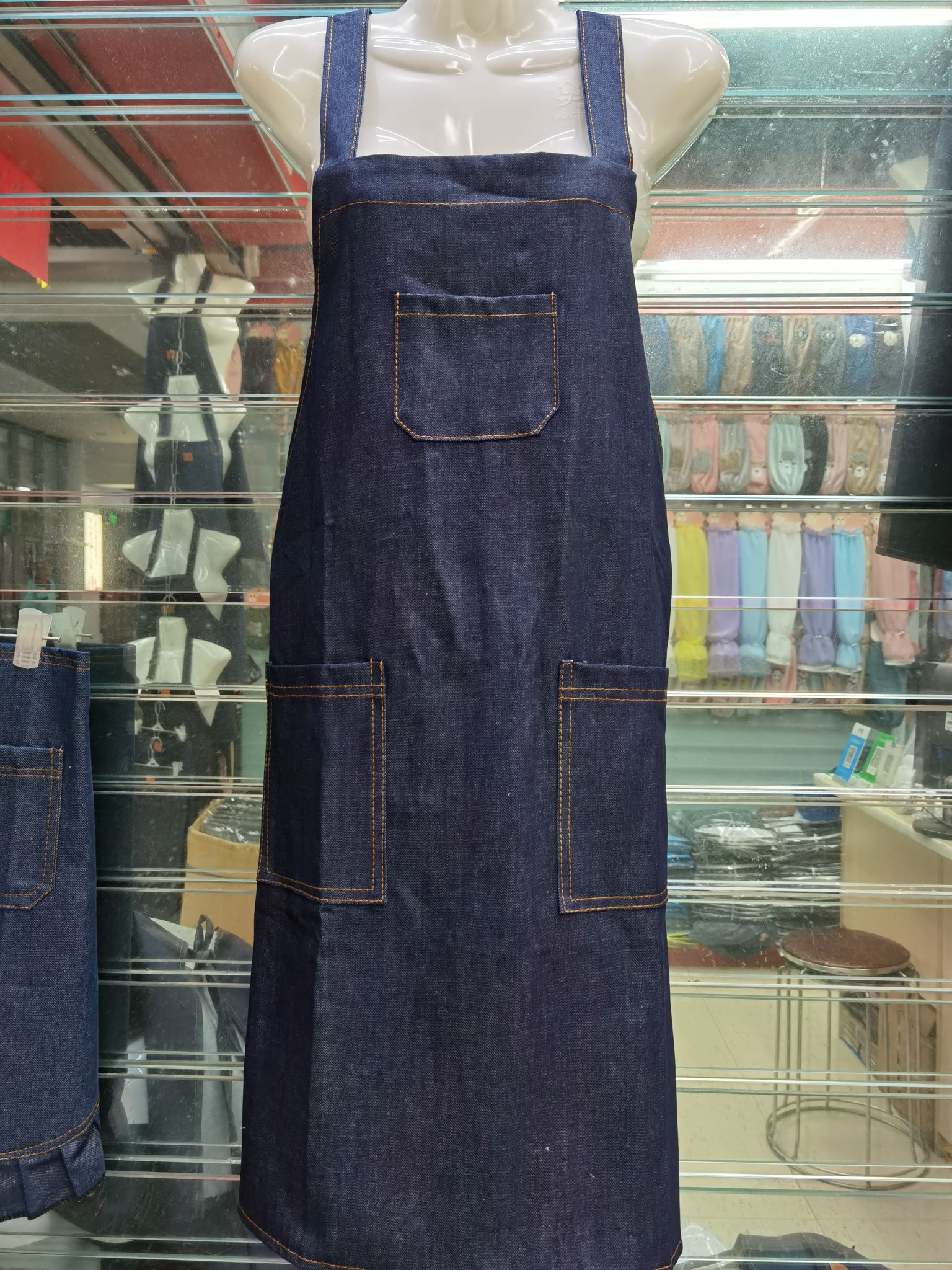 Barista Korean Adult Fashion Painting Denim Apron, Western Restaurant Bar Strap Work Apron details Picture
