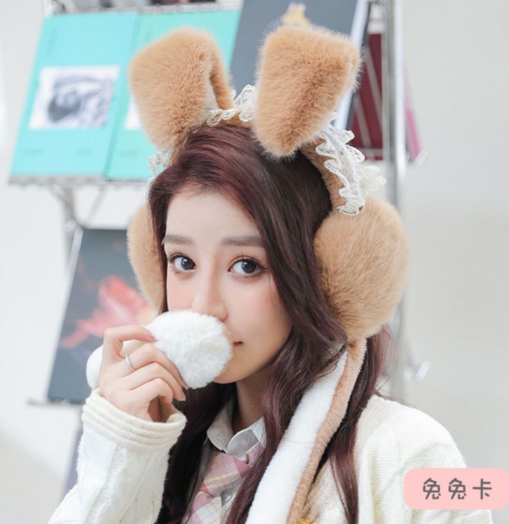 Earmuffs Earmuffs Female Winter Earmuffs Warm Earbags Earmuffs Rabbit Ears Will Move Earmuffs Anti-Freezing Winter Cute Internet Red Specification drawing