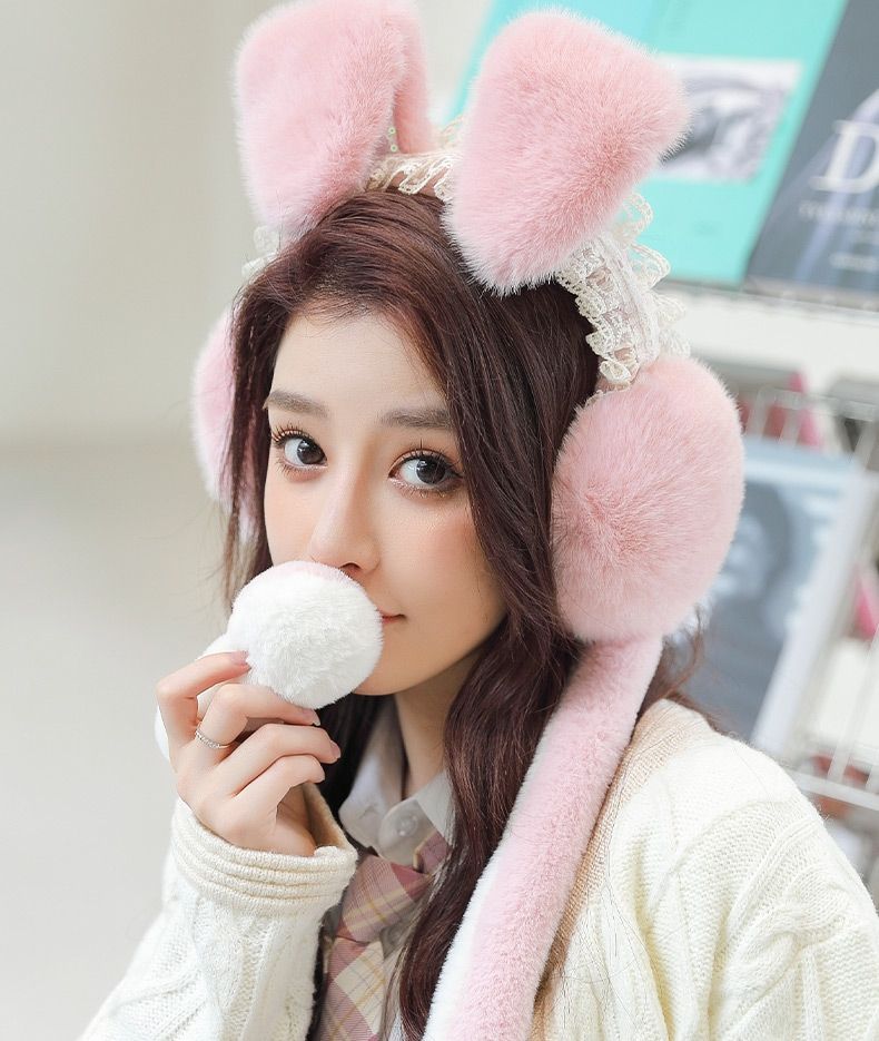 Earmuffs Earmuffs Female Winter Earmuffs Warm Earmuffs Earmuffs Cover Rabbit Ears Will Move Earmuffs Anti-Freezing Winter Cute Net Red Pink