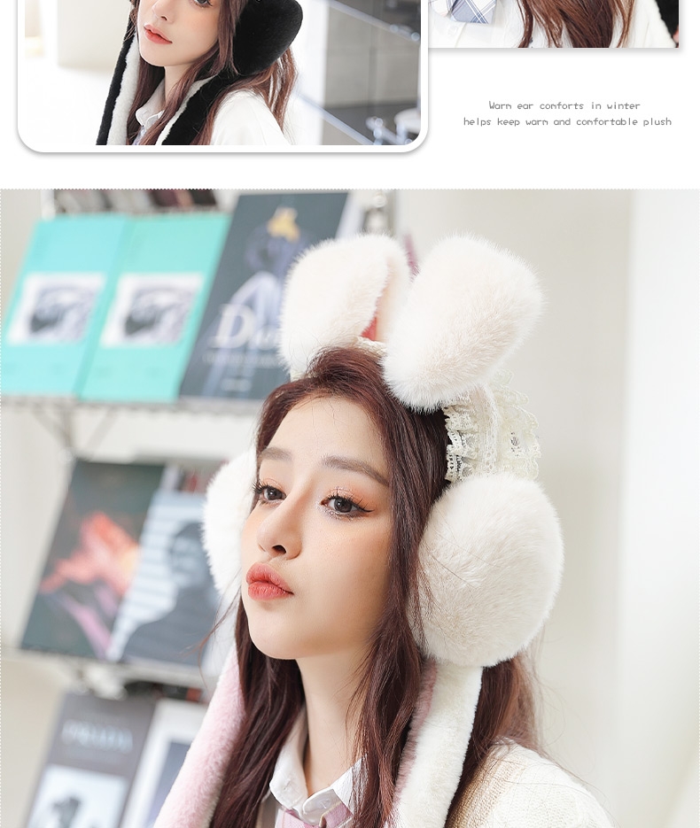 Earmuffs Earmuffs Female Winter Earmuffs Warm Earbags Earmuffs Cover Rabbit Ears Will Move Earmuffs Anti-Freezing Winter Cute Net Red White Specification drawing