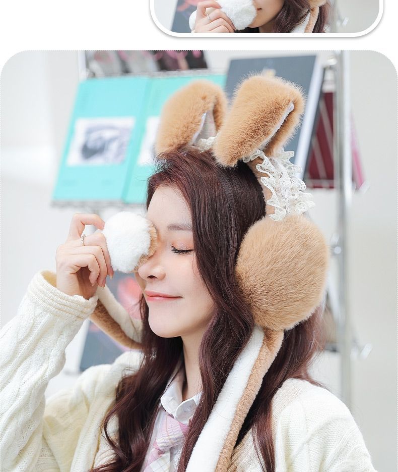 Earmuffs Earmuffs Female Winter Earmuffs Warm Earbags Earmuffs Rabbit Ears Will Move Earmuffs Anti-Freezing Winter Cute Internet Red details Picture