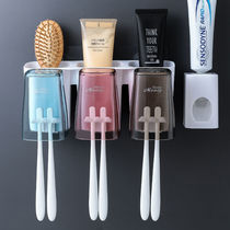 Bathroom hole-free toothbrush holder Bathroom traceless wall holder transparent creative tooth cup holder Automatic toothpaste extrusion holder