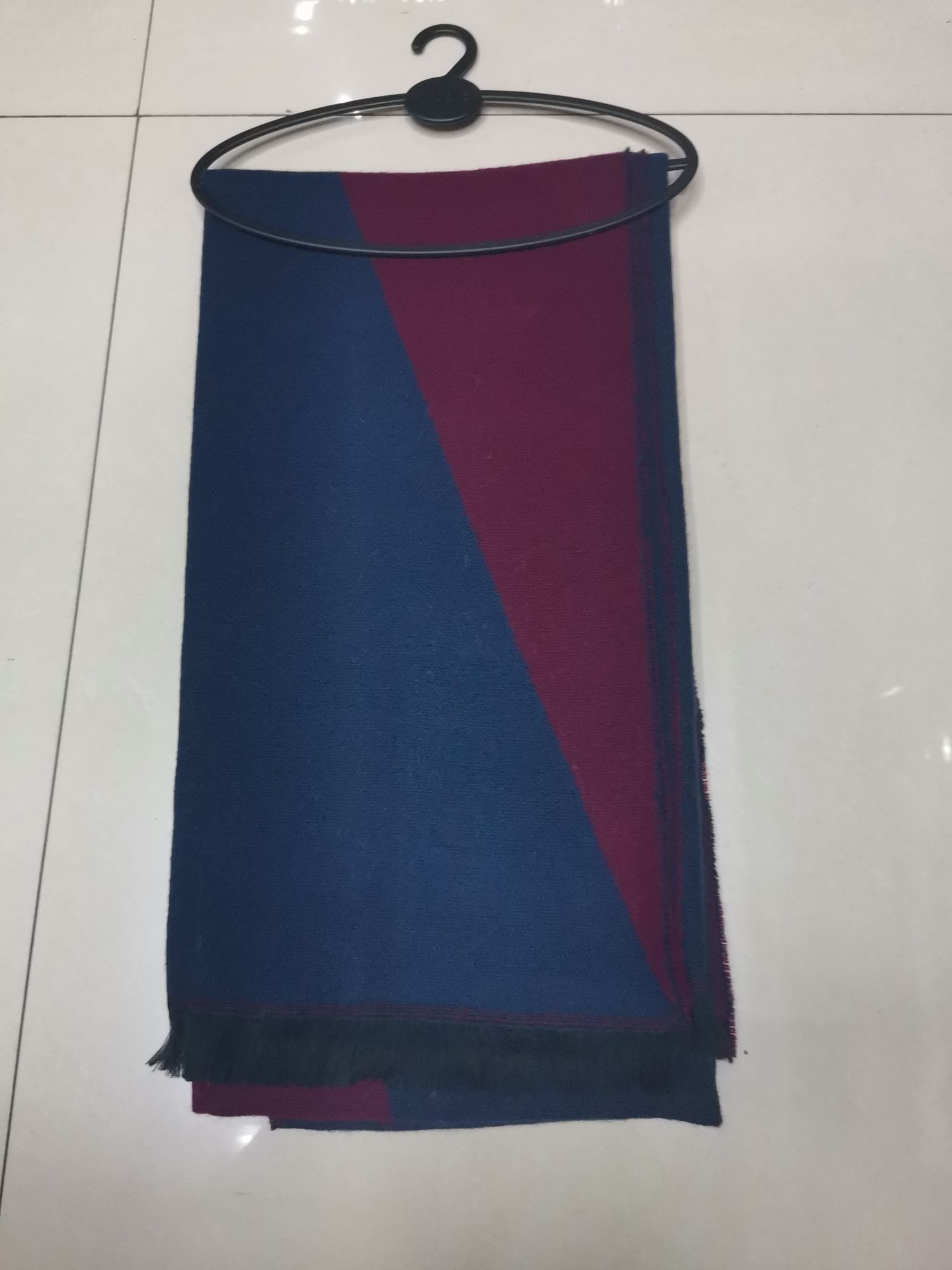 Diagonal Triangular Shawl With Navy And Burgundy Jacquard details Picture