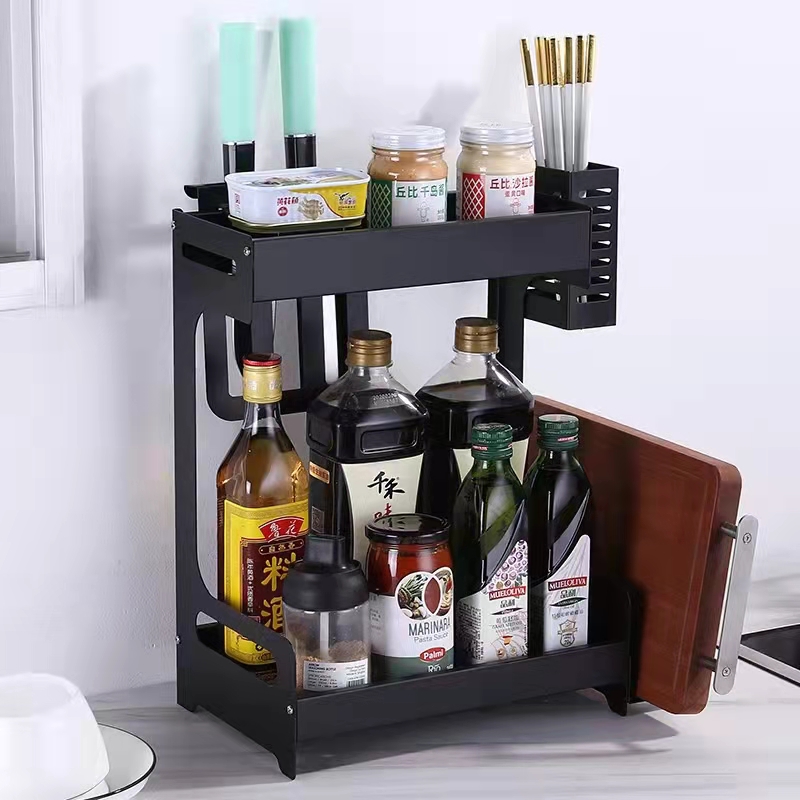 Condiment rack storage rack multi-functional table rack perforation-free kitchen rack multi-layer rack bottle storage rack details Picture