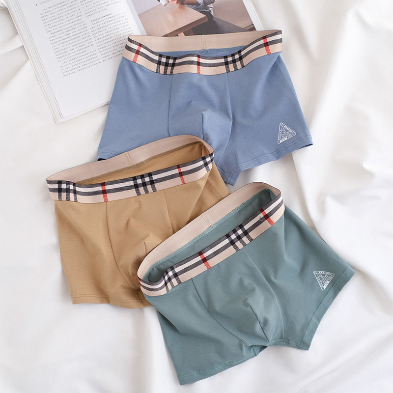 Men's Underwear Pure Cotton Flat Corner Anti-Bacterial Pure Cotton Crotch Seamless Cotton Fabric Mid-Waist Comfortable Boxers 3