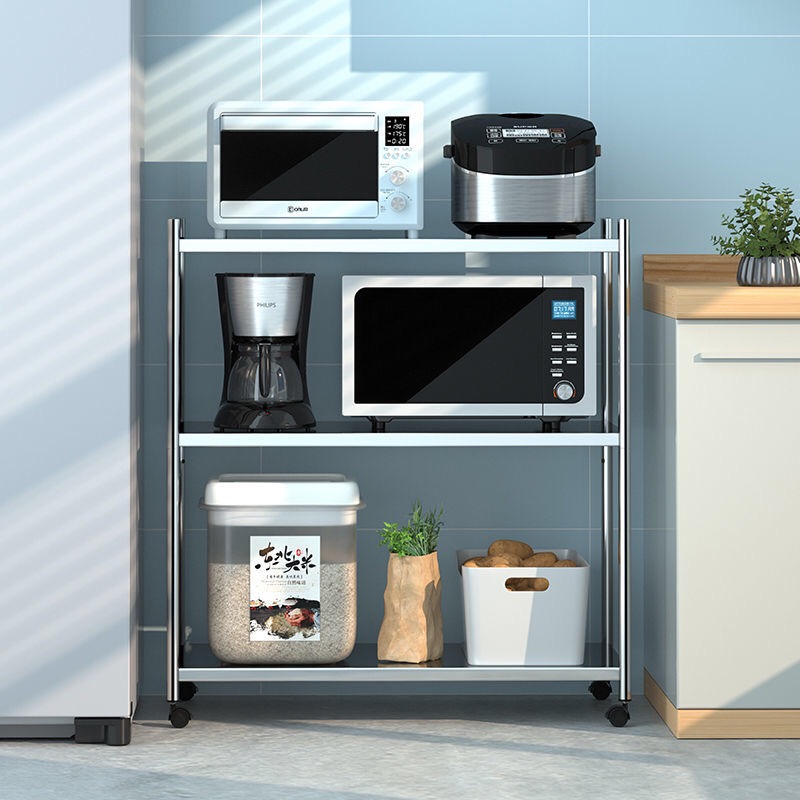 Kitchen rack Storage rack thickened stainless steel rack Floor microwave rack kitchen supplies storage rack Application Scenario