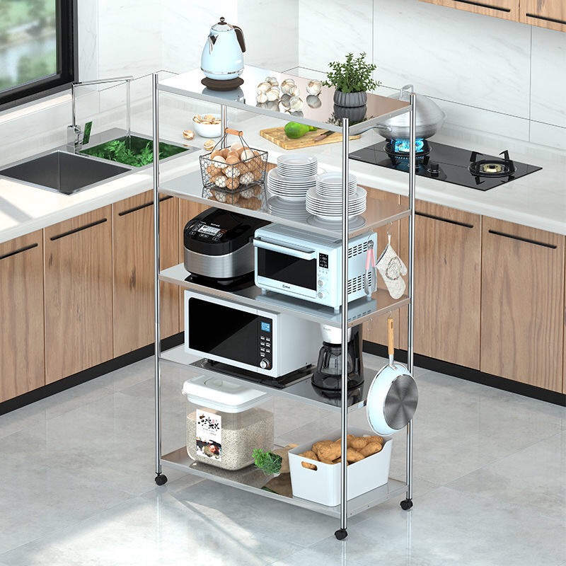 Stainless steel kitchen rack with wheels floor-to-ceiling microwave oven storage kitchen rack removable full figure