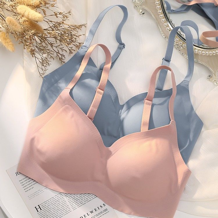 French Small Square Collar Seamless Underwear Bare Feeling Latex Bra No Underwire Push-Up Anti-Sagging Sports Bra Women 1