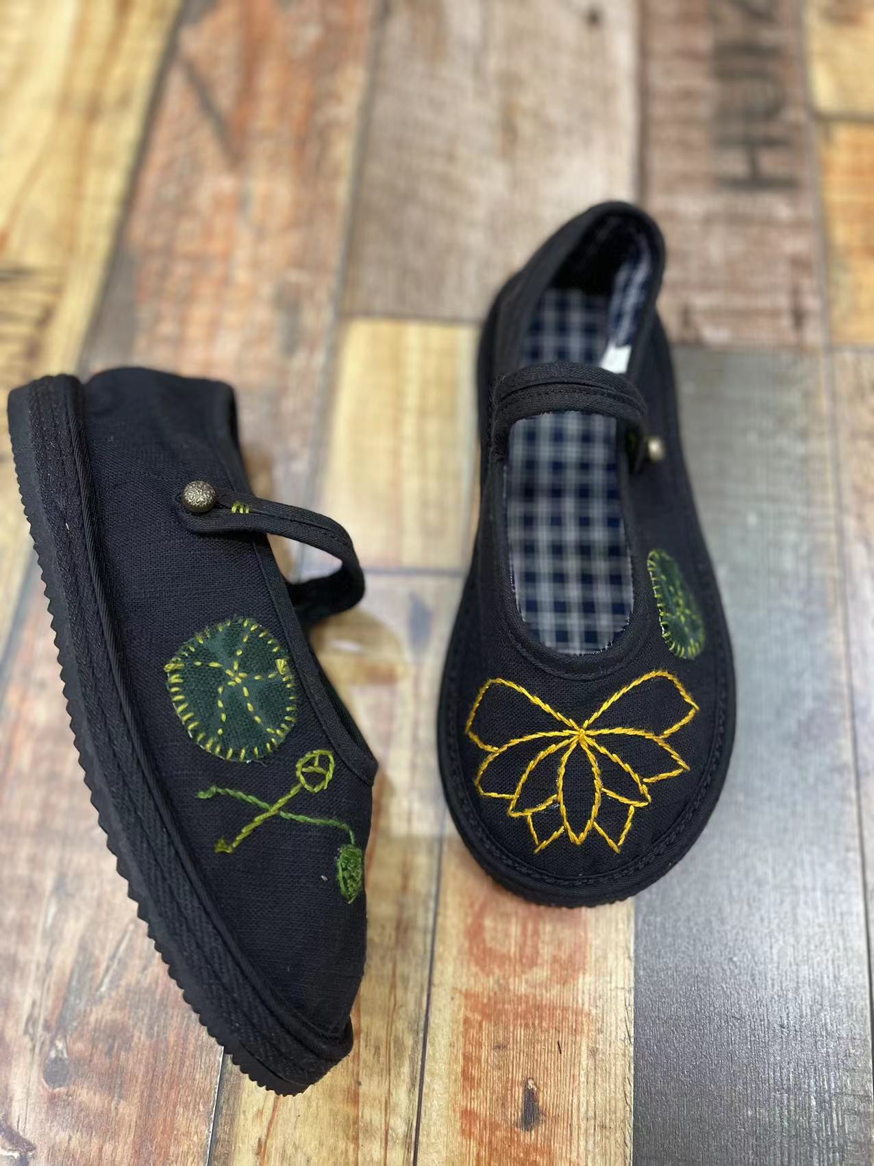 Jinghua Face Jingqiang Cloth Hand Sewing Green Lotus Pattern Cotton Shoes Cloth Shoes Handmade, 39 ~ 45 Yards, 1 Specification drawing