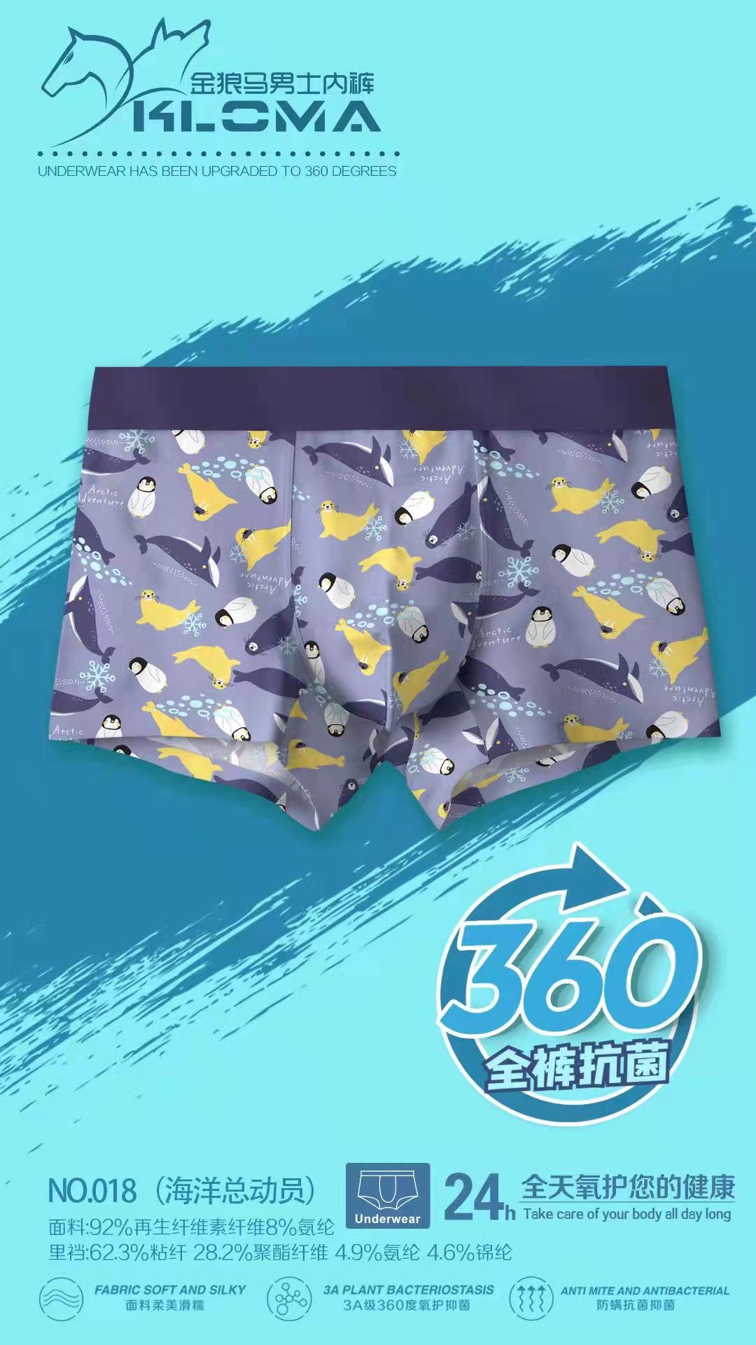 Men's Underwear Full Pants Antibacterial Printed Boxers High Elastic Skin Skin No Marks U-Bag Men's Boxers Fabric Soft