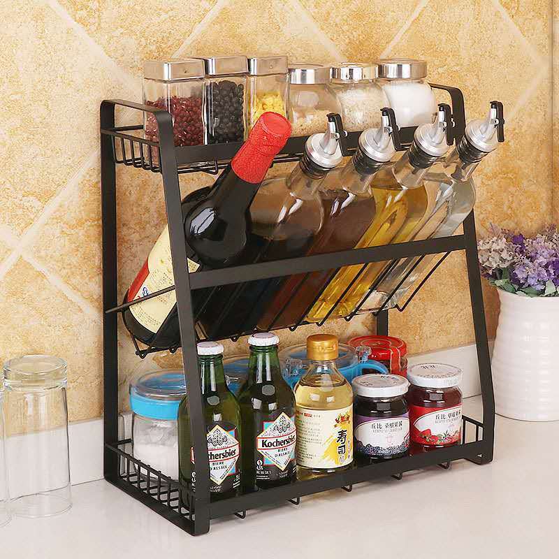 Iron art kitchen seasoning rack oil salt sauce sauce rack surface floor multilayer household storage shelf Application Scenario