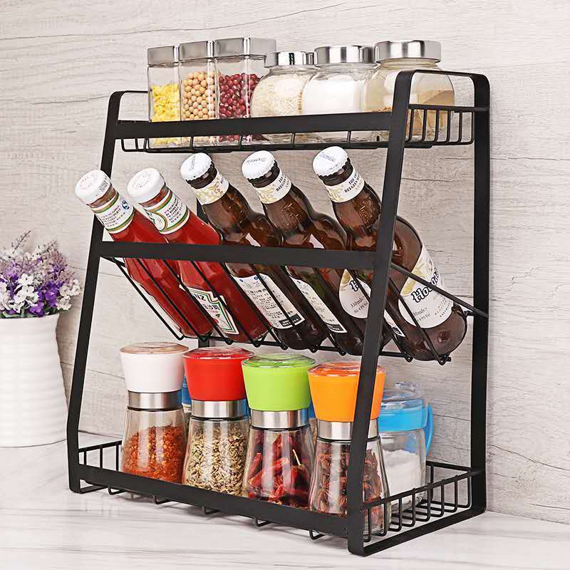 Iron art kitchen seasoning rack oil salt sauce sauce rack surface floor multilayer household storage shelf Item Picture
