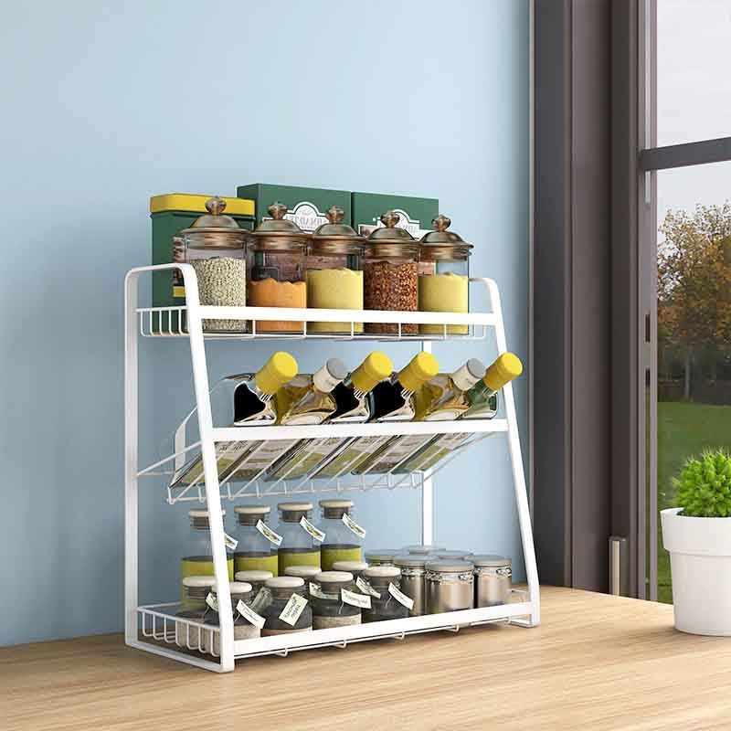 Iron art kitchen seasoning rack oil salt sauce sauce rack surface floor multilayer household storage shelf Specification drawing