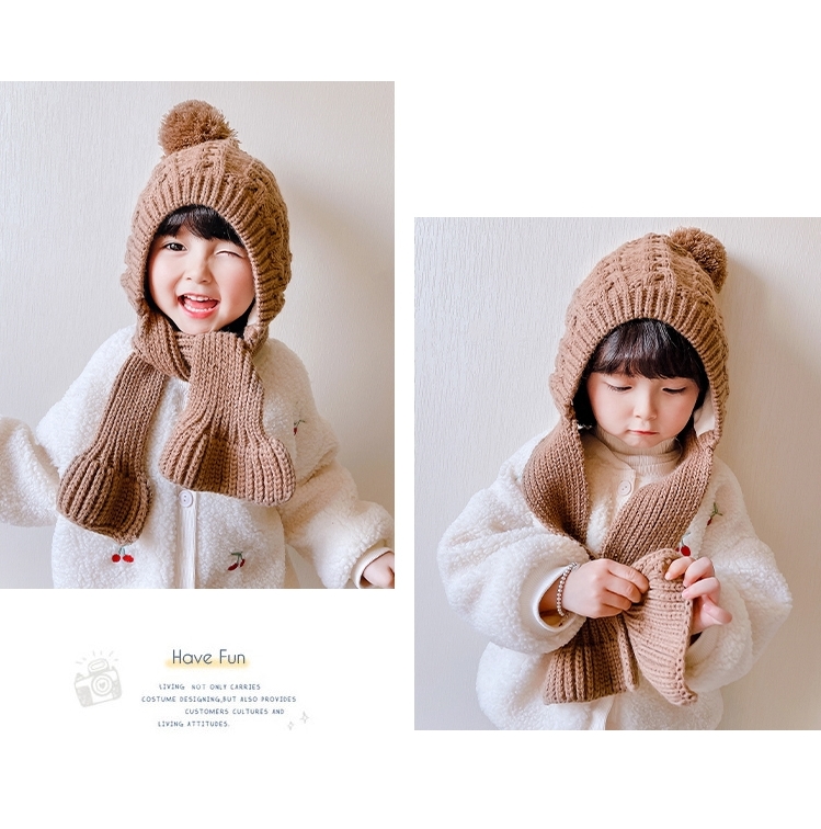 Woolly Hat Industry 2022 New Knitted Thickened Children's Hat Woolly Scarf Integrated Woolly Hat Application Scenario