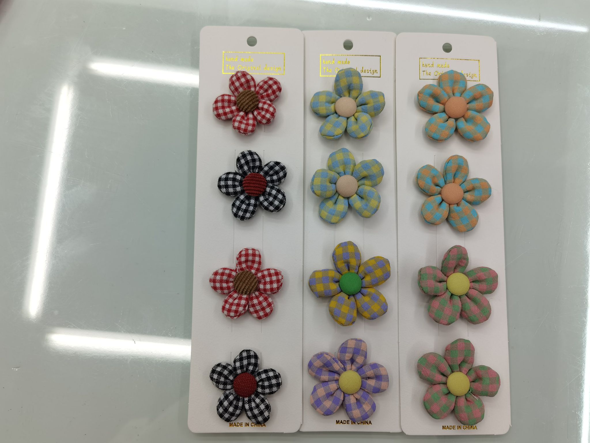 Plaid Five-Petal Flower Hairpin Net Red Small Fresh Dly details Picture