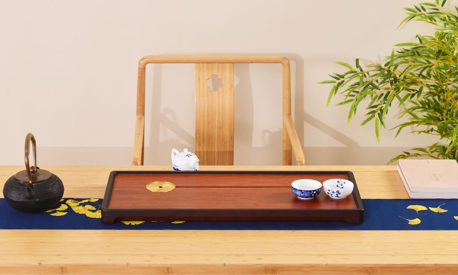 Pu Yu Heavy Bamboo Home Tea Tray Chinese Living Room Tea Table Creative Simple Single-Storey Drainage Office Tea Room Study All Match details Picture