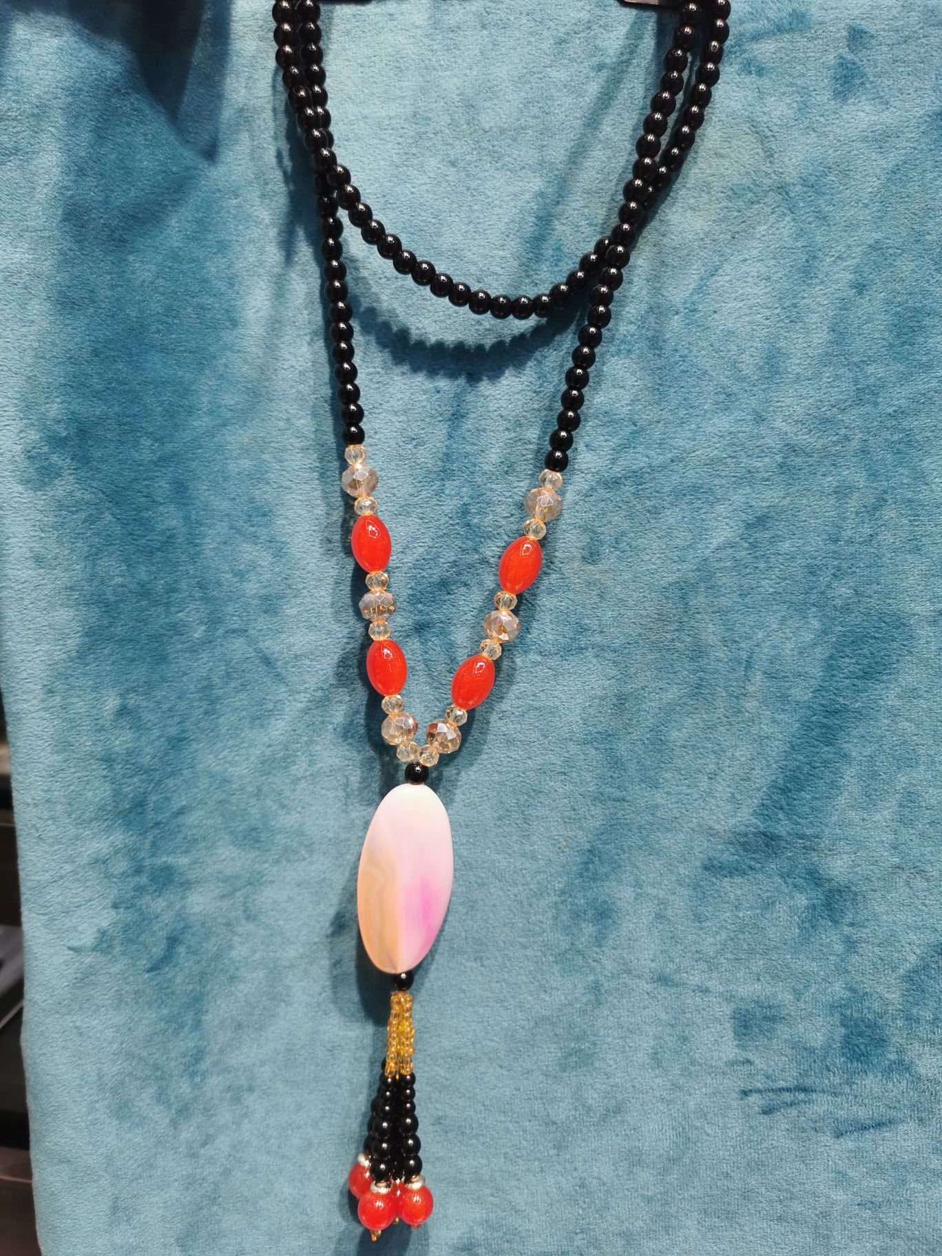 毛衣链韩版粉玛瑙毛衣链气质简约百搭秋冬衣服挂件吊坠