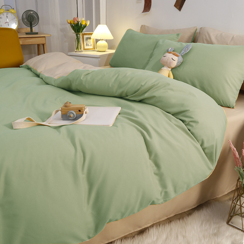 Solid Color 100% Washed Cotton 4-Piece Nude Sleeping Embroidered Bed Sheet Cover Pillowcase Student Dormitory Bedding Kit Application Scenario
