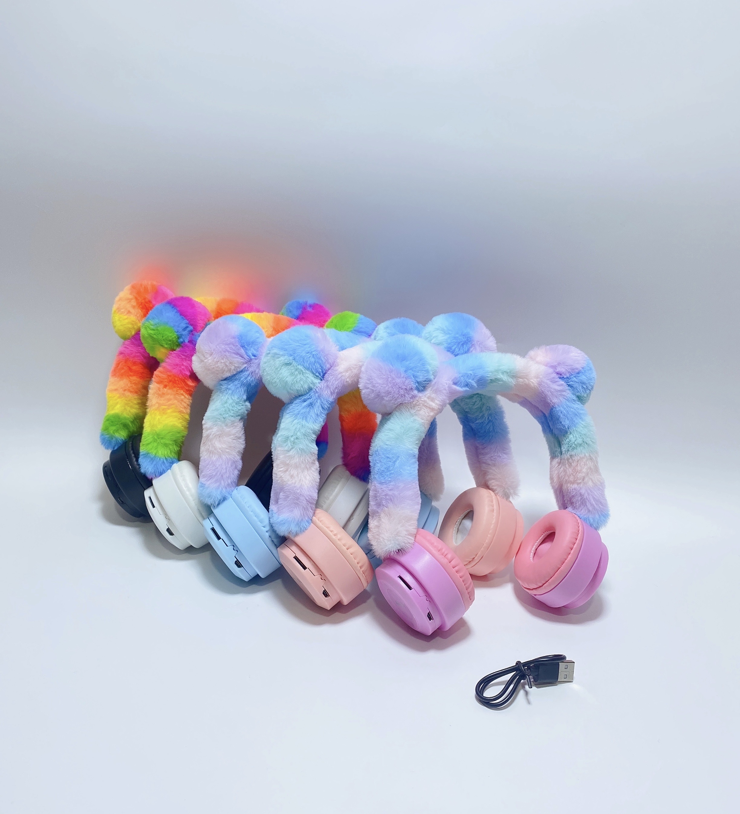 Plush Short Hairball Wireless Bluetooth Cartoon Headset.