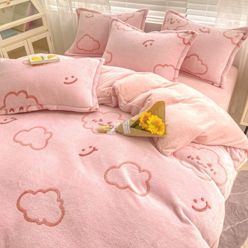 Snowflake Velvet Four-Piece Set Double-Sided Velvet Winter Thickening Warm Can Love Card Ventilated Milk Velvet Coral Velvet Kit Wholesale details Picture