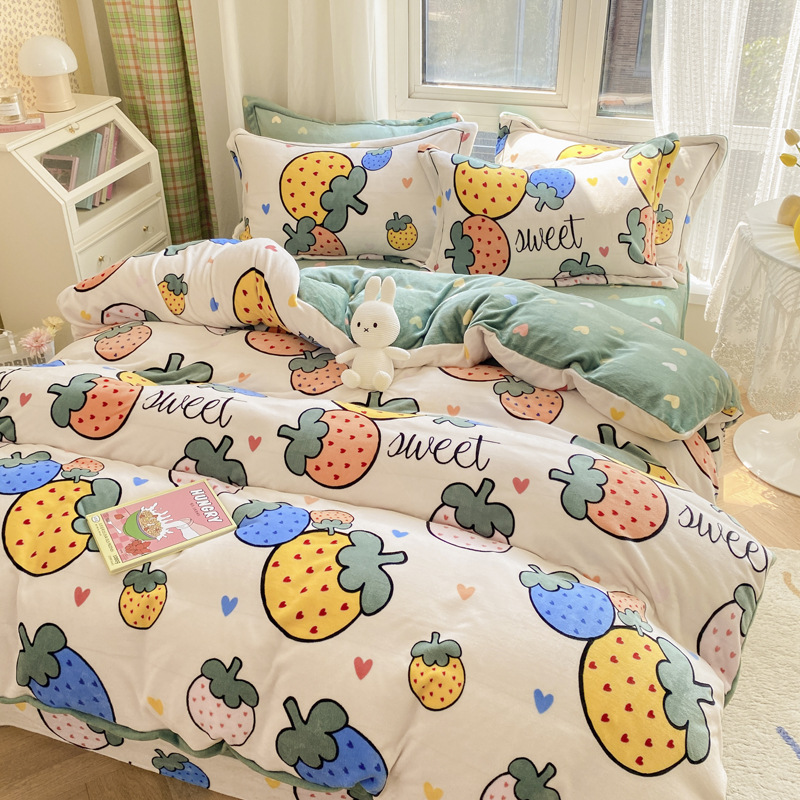 Milk Velvet 4-Piece Set Solid Color Naked Sleeping Thickened Bed Sheet Cover Simple Pillowcase Student Dormitory Bedding Kit Specification drawing