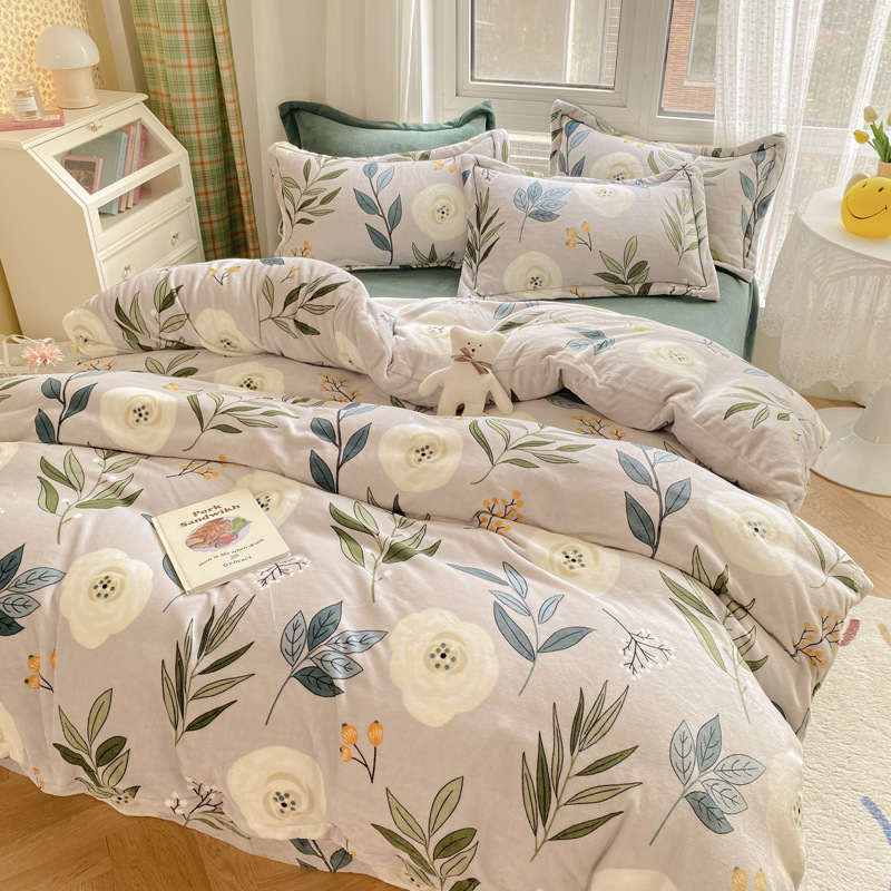 Milk Velvet 4-Piece Set Solid Color Naked Sleeping Thickened Bed Sheet Cover Simple Pillowcase Student Dormitory Bedding Kit Specification drawing
