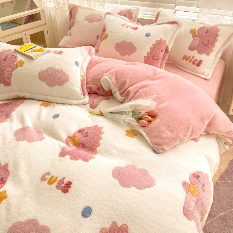 Snowflake Velvet Four-Piece Set Double-Sided Velvet Winter Thickening Warm Can Love Card Ventilated Milk Velvet Coral Velvet Kit Wholesale Specification drawing