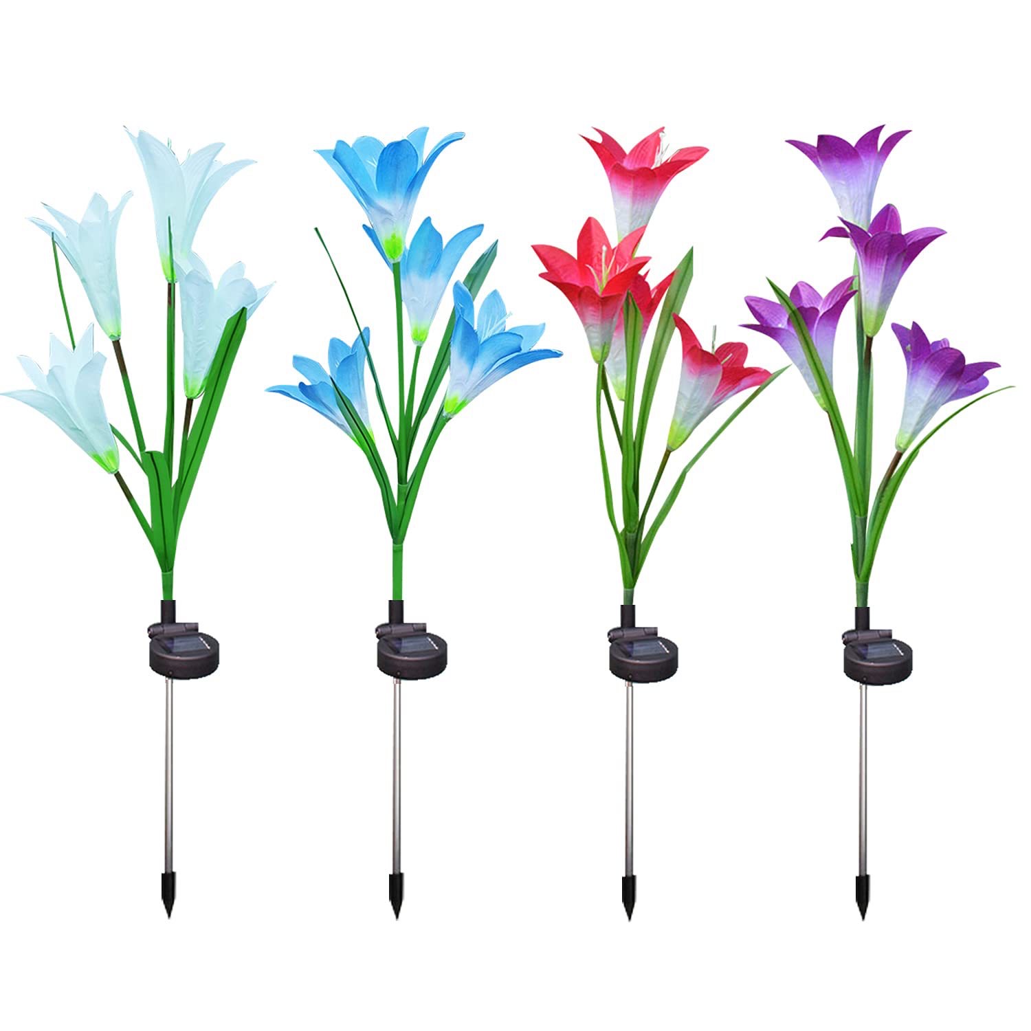 Solar Lily lamp Rose lamp 4 head outdoor garden garden lights simulate flower garden lawn lights
